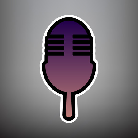 Retro microphone sign. Vector. Violet gradient icon with black and white linear edges at gray background.のイラスト素材