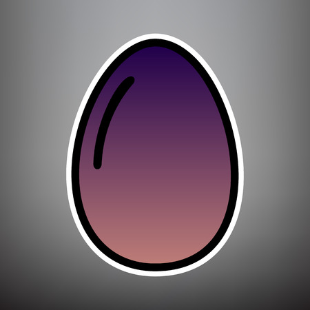 Chicken egg sign. Vector. Violet gradient icon with black and white linear edges at gray background.のイラスト素材
