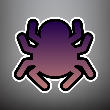 Spider sign illustration. Vector. Violet gradient icon with black and white linear edges at gray background.のイラスト素材