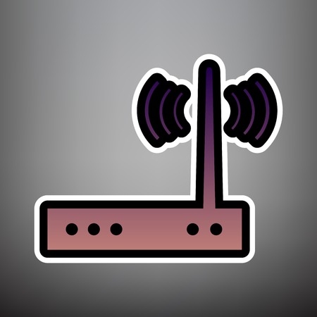 Wifi modem sign. Vector. Violet gradient icon with black and white linear edges at gray background.のイラスト素材
