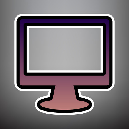 Monitor with brush sign. Vector. Violet gradient icon with black and white linear edges at gray background.のイラスト素材