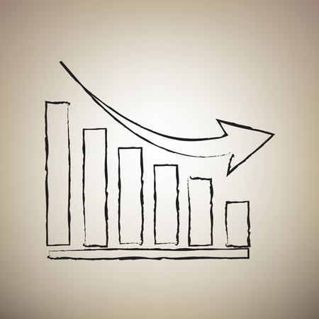 Declining graph sign. Vector. Brush drawed black icon at light brown background.のイラスト素材