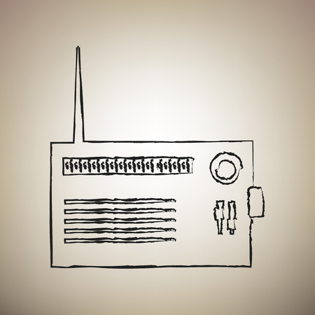 Radio sign illustration. Vector. Brush drawed black icon at light brown background.のイラスト素材