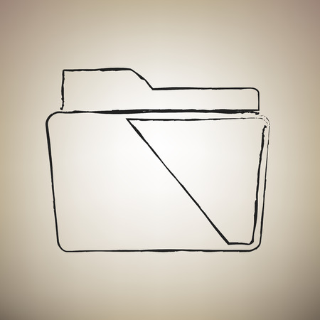 Folder sign illustration. Vector. Brush drawed black icon at light brown background.のイラスト素材