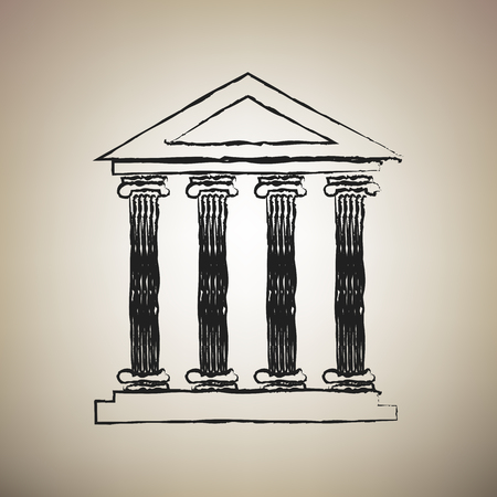 Historical building illustration. Vector. Brush drawed black icon at light brown background.のイラスト素材