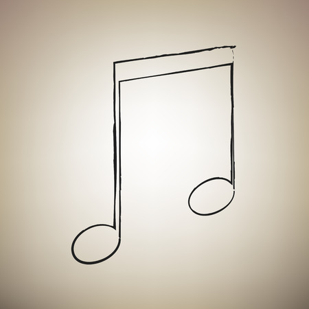 Music sign illustration. Vector. Brush drawed black icon at light brown background.のイラスト素材
