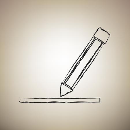 Pencil sign illustration. Vector. Brush drawed black icon at light brown background.のイラスト素材