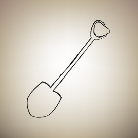 Shovel to work in the garden. Vector. Brush drawed black icon at light brown background.のイラスト素材