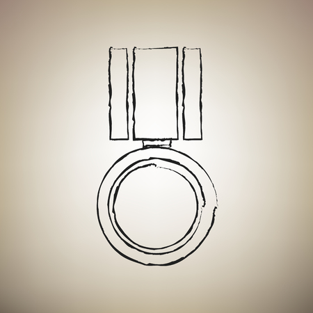 Medal sign illustration. Vector. Brush drawed black icon at light brown background.のイラスト素材