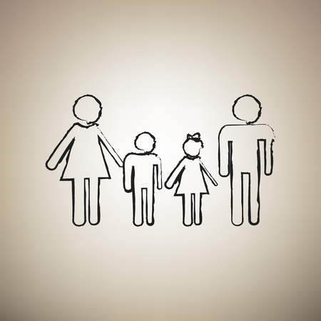 Family sign. Vector. Brush drawed black icon at light brown background.のイラスト素材