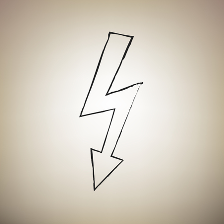 High voltage danger sign. Vector. Brush drawed black icon at light brown background.のイラスト素材