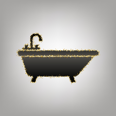 Bathtub sign illustration. Vector. Blackish icon with golden stars at grayish background.のイラスト素材