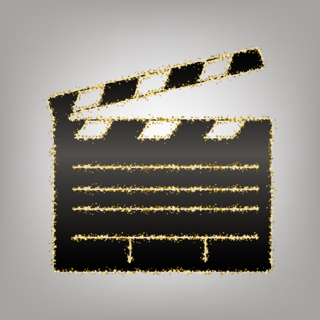 Film clap board cinema sign. Vector. Blackish icon with golden stars at grayish background.のイラスト素材