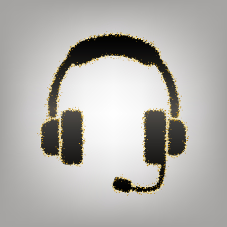 Support sign illustration. Vector. Blackish icon with golden stars at grayish background.のイラスト素材