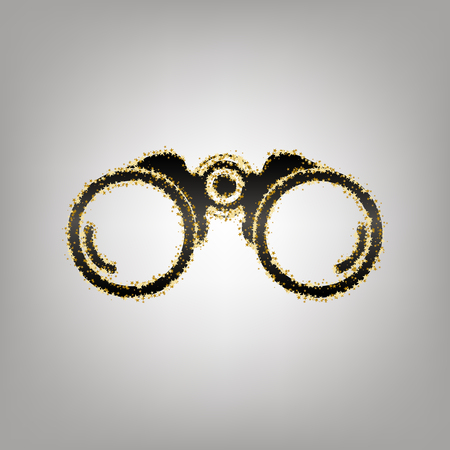 Binocular sign illustration. Vector. Blackish icon with golden stars at grayish background.のイラスト素材