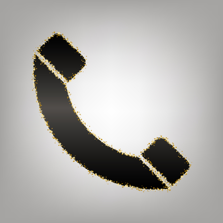 Phone sign illustration. Vector. Blackish icon with golden stars at grayish background.のイラスト素材
