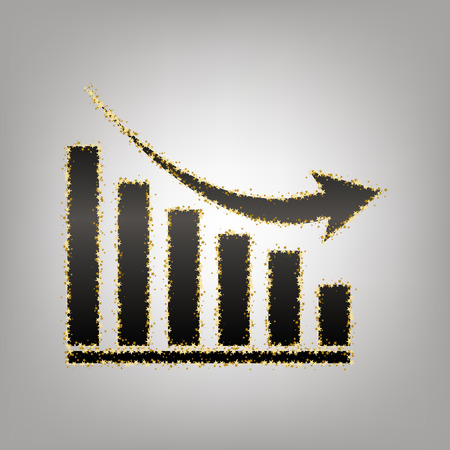 Declining graph sign. Vector. Blackish icon with golden stars at grayish background.のイラスト素材