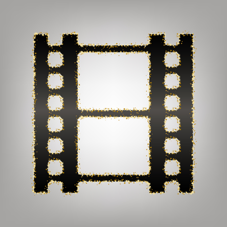Reel of film sign. Vector. Blackish icon with golden stars at grayish background.のイラスト素材
