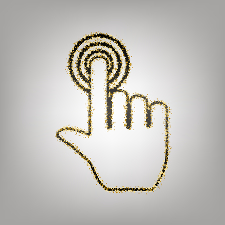Hand click on button. Vector. Blackish icon with golden stars at grayish background.のイラスト素材