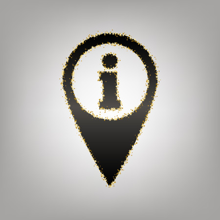 Map pointer with information sign. Vector. Blackish icon with golden stars at grayish background.のイラスト素材