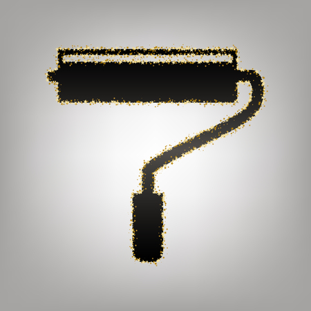 Roller sign illustration. Vector. Blackish icon with golden stars at grayish background.のイラスト素材