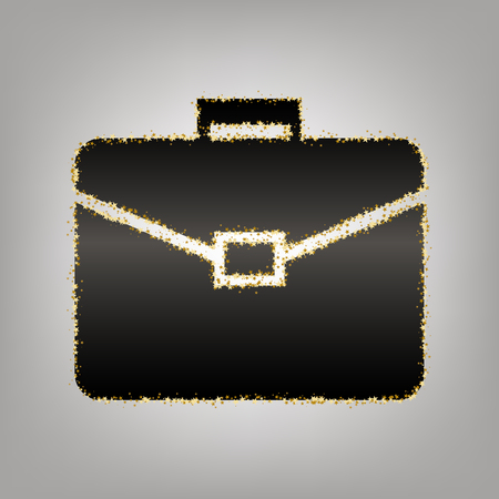 Briefcase sign illustration. Vector. Blackish icon with golden stars at grayish background.のイラスト素材