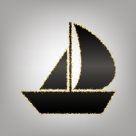 Sail Boat sign. Vector. Blackish icon with golden stars at grayish background.のイラスト素材