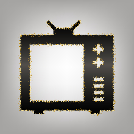 TV sign illustration. Vector. Blackish icon with golden stars at grayish background.のイラスト素材