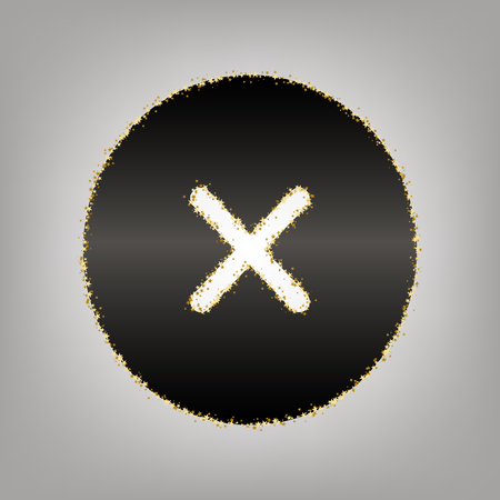 Cross sign illustration. Vector. Blackish icon with golden stars at grayish background.のイラスト素材