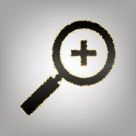 Zoom sign illustration. Vector. Blackish icon with golden stars at grayish background.のイラスト素材