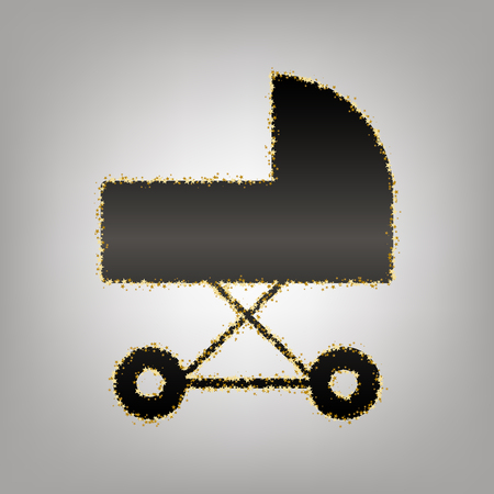 Pram sign illustration. Vector. Blackish icon with golden stars at grayish background.のイラスト素材