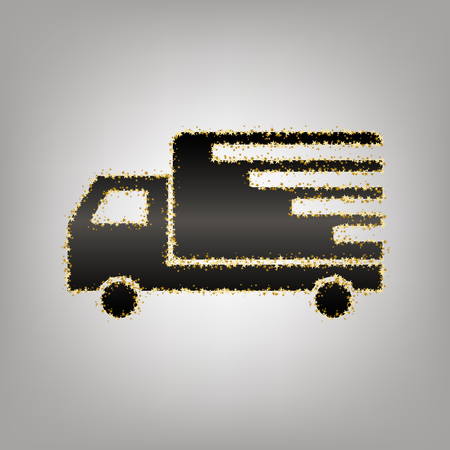 Delivery sign illustration. Vector. Blackish icon with golden stars at grayish background.のイラスト素材