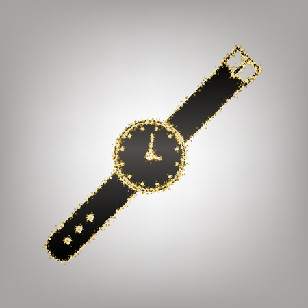 Watch sign illustration. Vector. Blackish icon with golden stars at grayish background.のイラスト素材