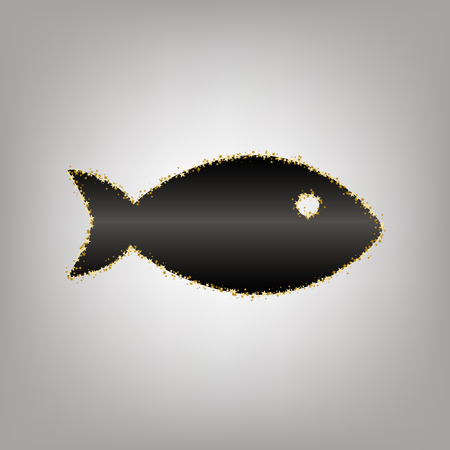 Fish sign illustration. Vector. Blackish icon with golden stars at grayish background.のイラスト素材
