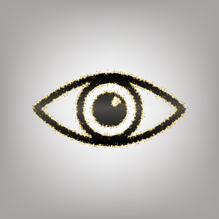 Eye sign illustration. Vector. Blackish icon with golden stars at grayish background.のイラスト素材
