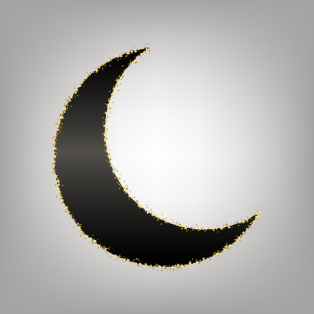 Moon sign illustration. Vector. Blackish icon with golden stars at grayish background.のイラスト素材