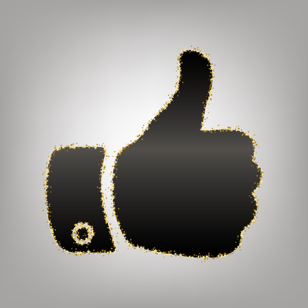 Hand sign illustration. Vector. Blackish icon with golden stars at grayish background.のイラスト素材