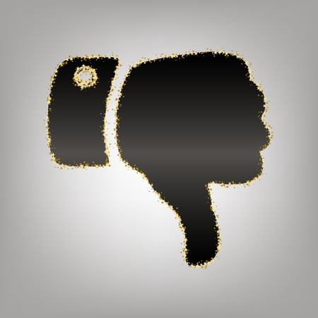 Hand sign illustration. Vector. Blackish icon with golden stars at grayish background.のイラスト素材