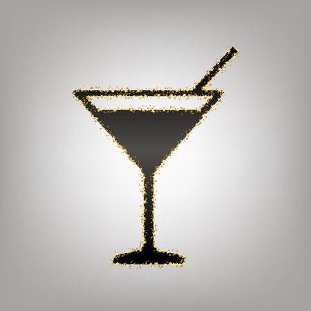 Cocktail sign illustration. Vector. Blackish icon with golden stars at grayish background.のイラスト素材