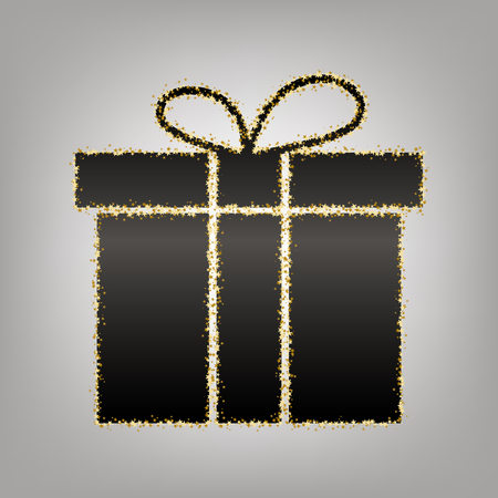Gift box sign. Vector. Blackish icon with golden stars at grayish background.のイラスト素材