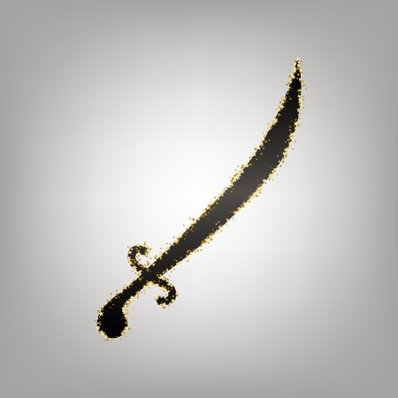 Sword sign illustration. Vector. Blackish icon with golden stars at grayish background.のイラスト素材