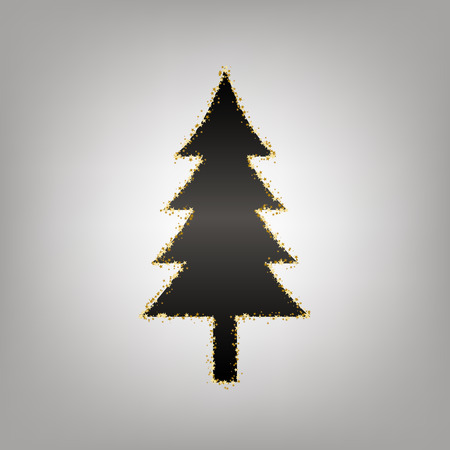 New year tree sign. Vector. Blackish icon with golden stars at grayish background.のイラスト素材