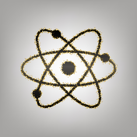 Atom sign illustration. Vector. Blackish icon with golden stars at grayish background.のイラスト素材