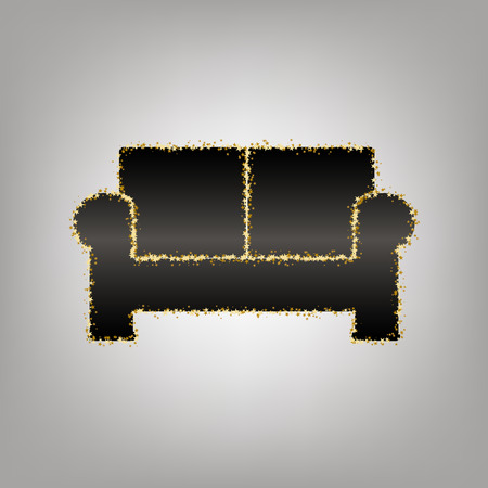 Sofa sign illustration. Vector. Blackish icon with golden stars at grayish background.のイラスト素材