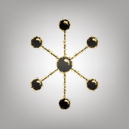 Molecule sign illustration. Vector. Blackish icon with golden stars at grayish background.のイラスト素材