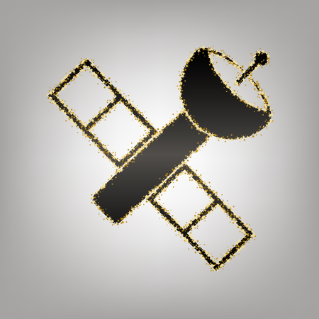 Satellite sign illustration. Vector. Blackish icon with golden stars at grayish background.のイラスト素材