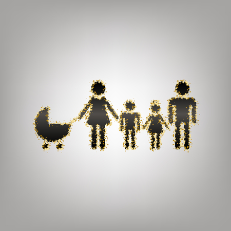 Family sign illustration. Vector. Blackish icon with golden stars at grayish background.のイラスト素材