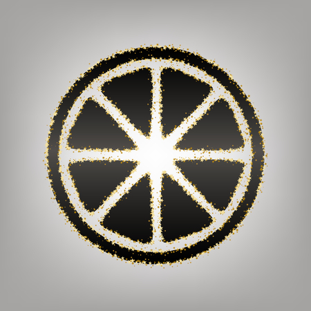 Fruits lemon sign. Vector. Blackish icon with golden stars at grayish background.のイラスト素材
