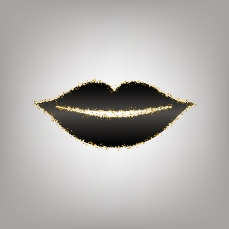 Lips sign illustration. Vector. Blackish icon with golden stars at grayish background.のイラスト素材