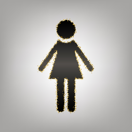 Woman sign illustration. Vector. Blackish icon with golden stars at grayish background.のイラスト素材